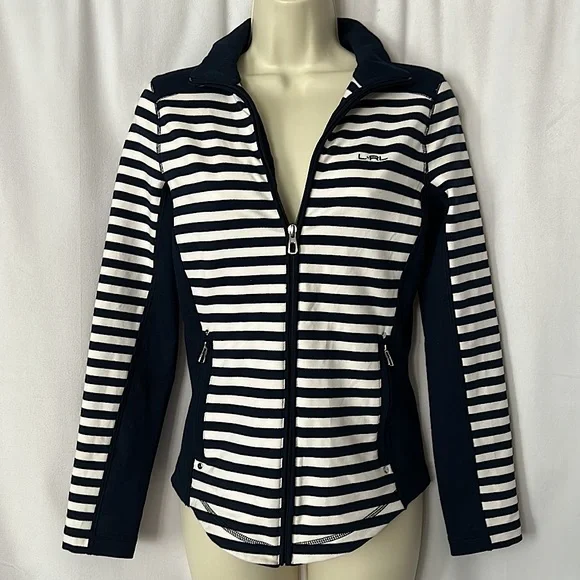 Lauren Ralph Lauren NWT Navy/White Striped Full Zip Jacket Coat **Size XS**🌺🌺 - Picture 1 of 6